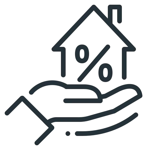 Fit capital represented by a hand holding a house icon with a percentage symbol above it